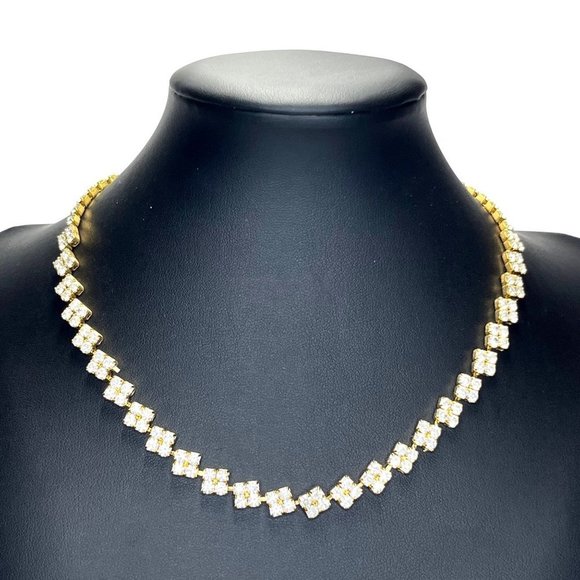 CZ Cubic Zirconia Square Station Link Necklace Fashion Jewelry 15.5 - 17.5" - Picture 1 of 7